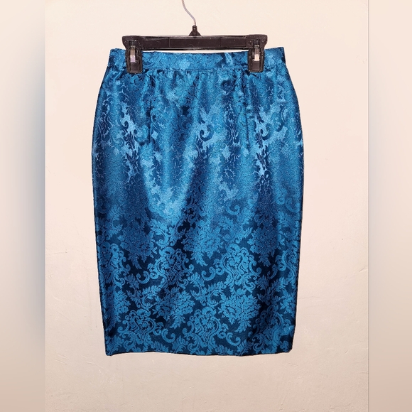Vintage Dresses & Skirts - Scott McClintock Vintage 1980s Blue High Rise Floral Satin Mini Skirt